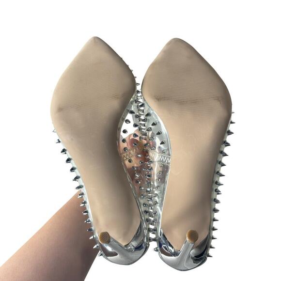 Steve Madden Vala Spiked Pumps Silver / Clear Size 8.5 - Picture 6 of 7
